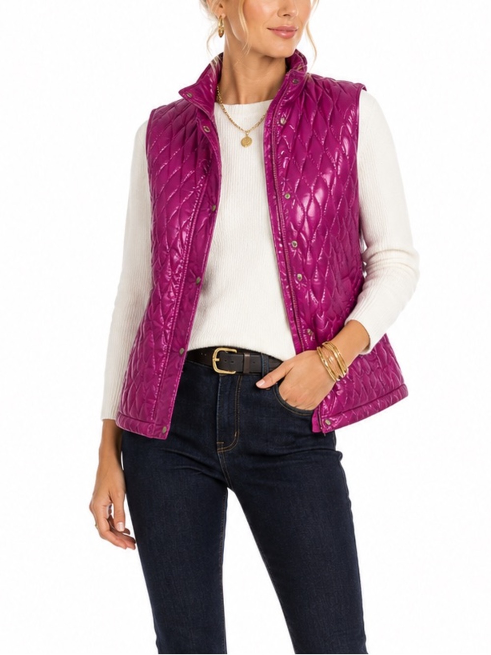 TALBOTS CLASSIC OF QUILTED PUFFER PURPLE SNAP VEST SZ SP